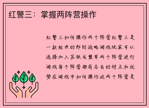 红警三：掌握两阵营操作